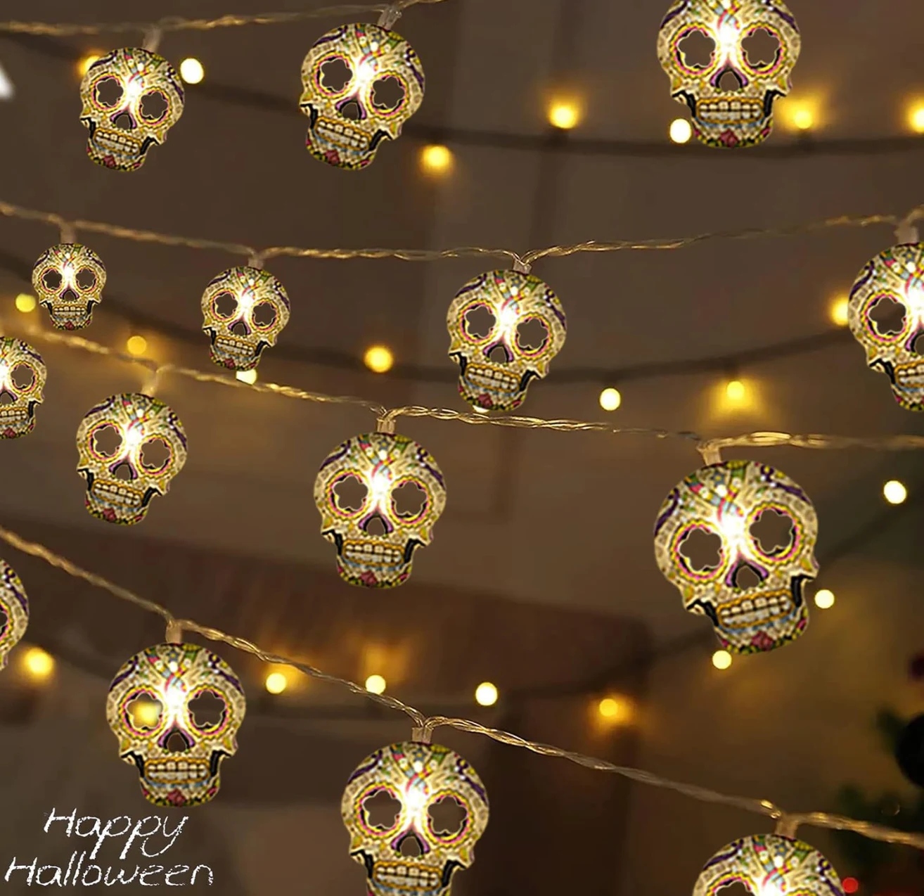 Halloween String Lights, 15 FT 30 LED Halloween Skull Fairy Lights Decor