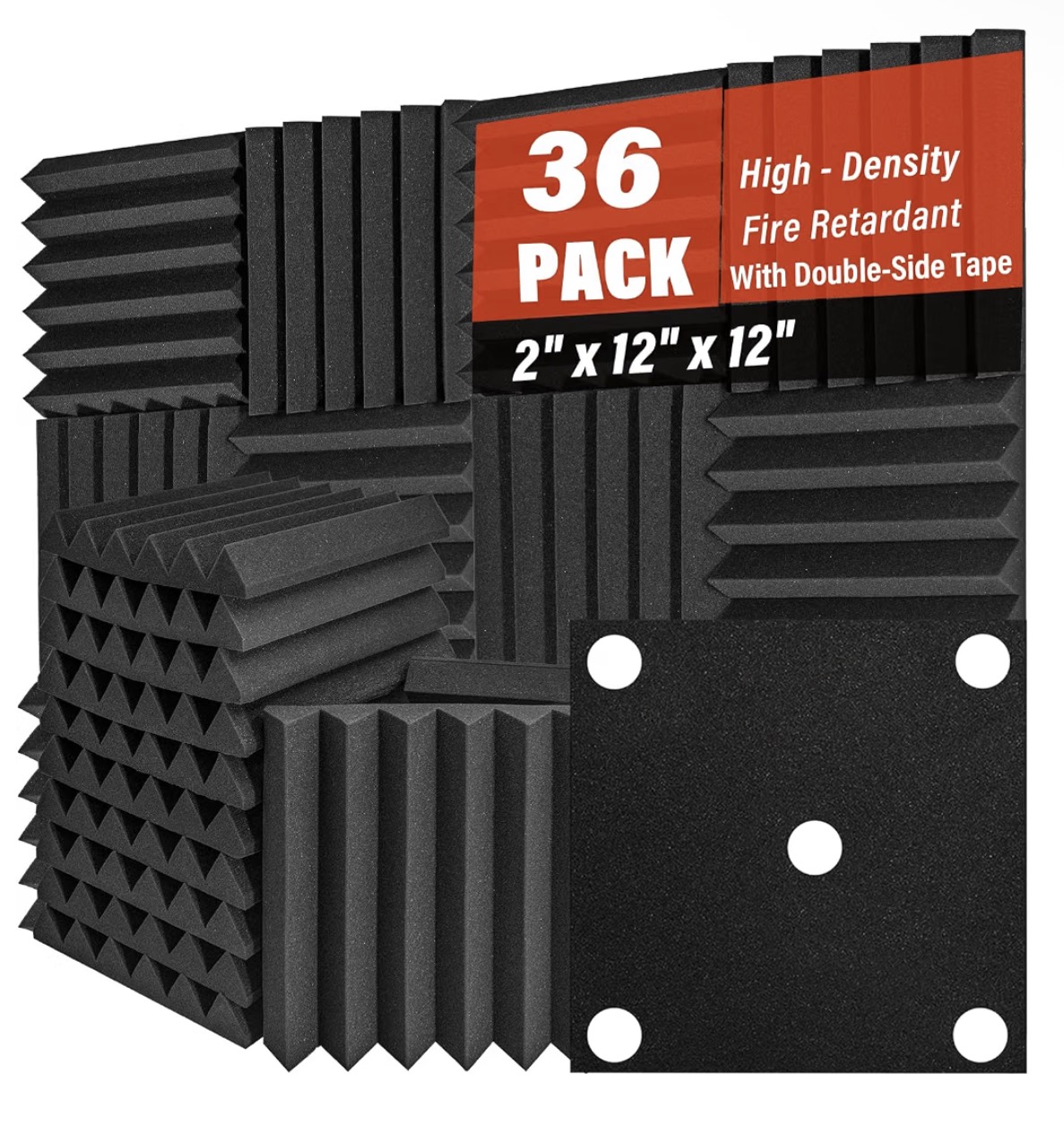 36 Pack Acoustic Foam Panels 2" x 12" x 12" Sound Proof Foam Panels Saiqiang Soundproofing Noise Absorbing Wedge Black Panels for Wall Studio Foams with Double-Side Adhesive
