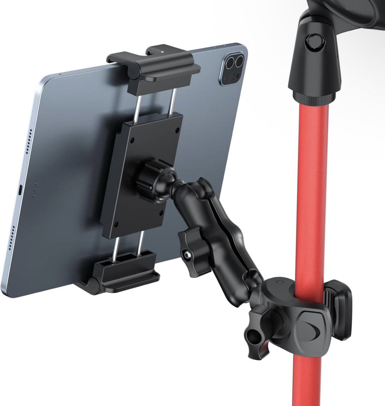 Tablet Holder for Mic Stand, 360Β° Swivel iPad Music Stand Mount for Microphone with Clamp, Musicians Stage Portable Stands Guitar Tripod Accessories Compatible 5.5-14.6'' Devices